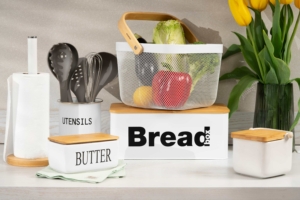 Ardesto Bread bin Midori 33х18х13cm, metal, bamboo, white