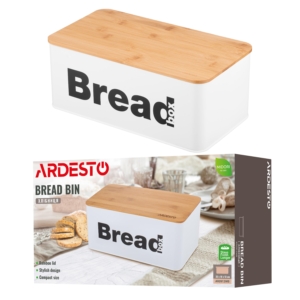 Ardesto Bread bin Midori 33х18х13cm, metal, bamboo, white