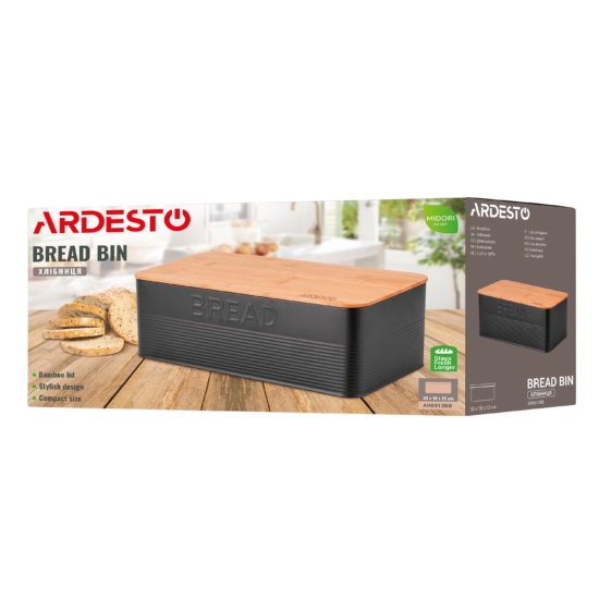 Ardesto Bread bin Midori 33х18х12cm, metal, bamboo, black