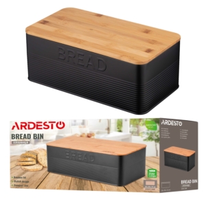 Ardesto Bread bin Midori 33х18х12cm, metal, bamboo, black