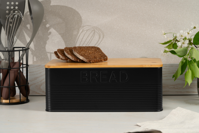 Ardesto Bread bin Midori 33х18х12cm, metal, bamboo, black