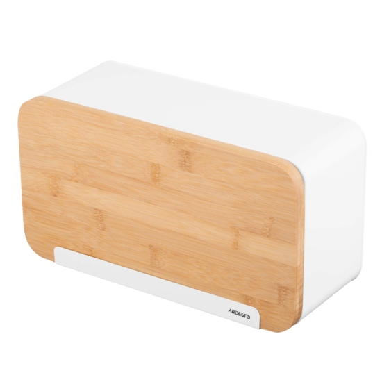 Ardesto Bread bin Midori 33х13х18cm, metal, bamboo, white