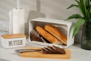 Ardesto Bread bin Midori 33х13х18cm, metal, bamboo, white