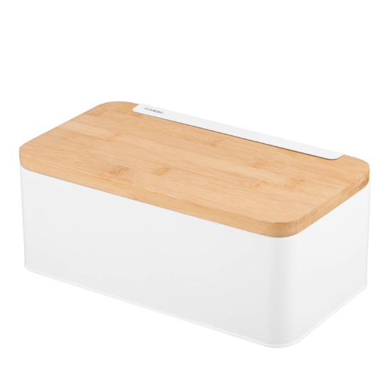 Ardesto Bread bin Midori 33х13х18cm, metal, bamboo, white