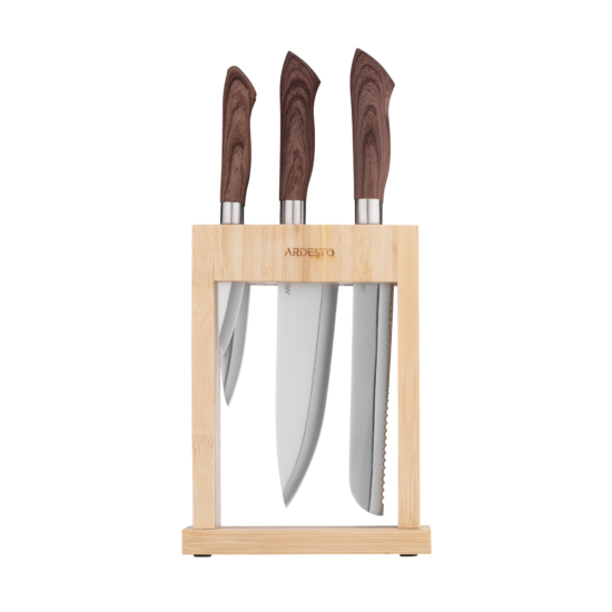 Ardesto Knives Set with block Midori, 6pcs, stainless steel, plastic, bamboo, brown
