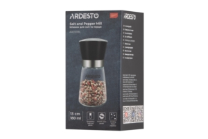 Ardesto Salt and Pepper Mill Gemini, 180ml, glass, plastic, transparent, black