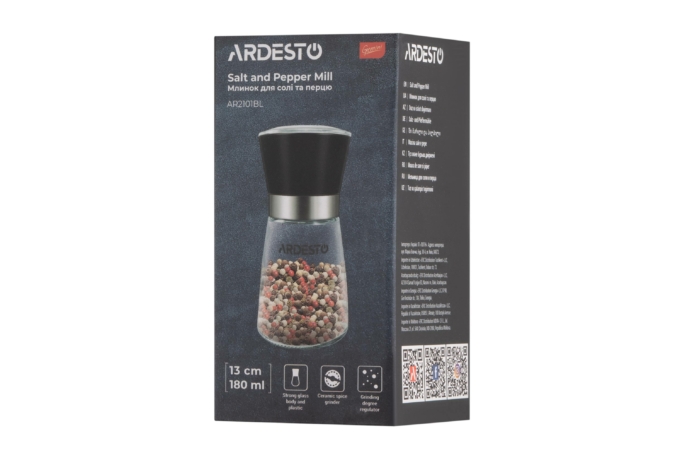 Ardesto Salt and Pepper Mill Gemini, 180ml, glass, plastic, transparent, black