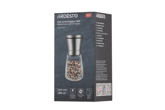 Ardesto Salt and Pepper Mill Gemini, 180ml, glass, stainless steel, transparent