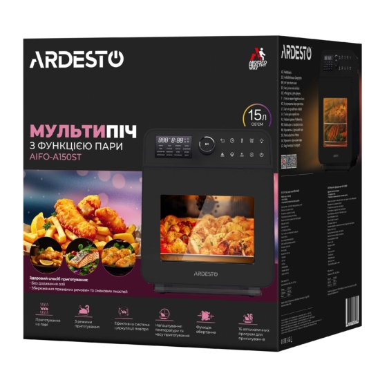 Мультипіч Ardesto, 2250Вт, об’єм-15л, сенсорне керування, функція приготування на пару, 40-220°C, метал/пластик, біло-чорний