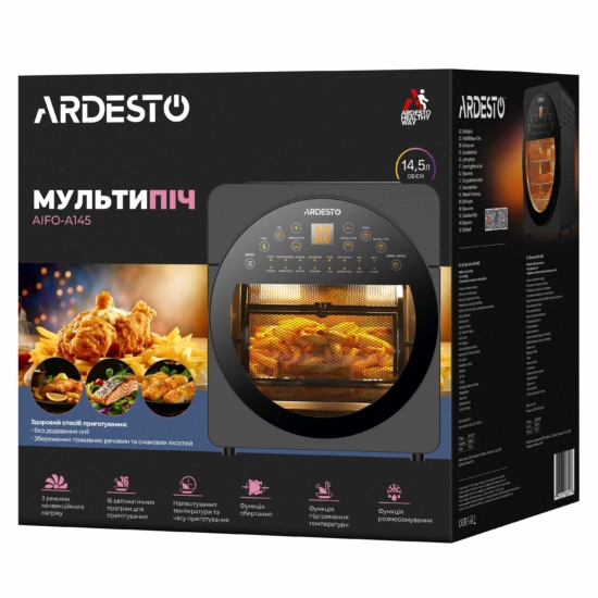 Мультипіч Ardesto, 1700Вт, об’єм-14.5л, сенсорне керування, 50-220°C, нержав.сталь/пластик, сіро-чорний