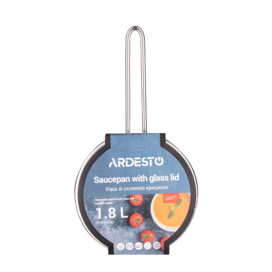 Ardesto Saucepan with glass lid Gemini Liguria, 1.8l, stainless steel