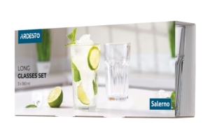 Набор стаканов высоких Ardesto Salerno, 360мл, 3шт, стекло, прозрачный