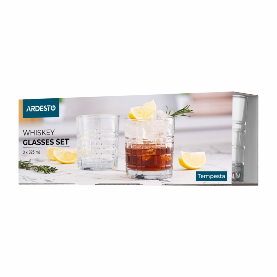Ardesto Whiskey glasses set Tempesta 325ml, 3pcs, glass, transparent