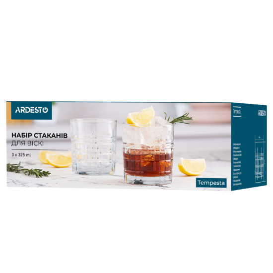 Ardesto Whiskey glasses set Tempesta 325ml, 3pcs, glass, transparent