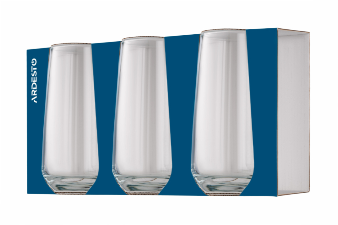 Ardesto Long glasses set Gloria Shine, 480ml, 3pcs, glass, transparent