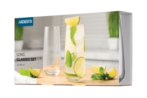 Ardesto Long glasses set Gloria Shine, 480ml, 3pcs, glass, transparent