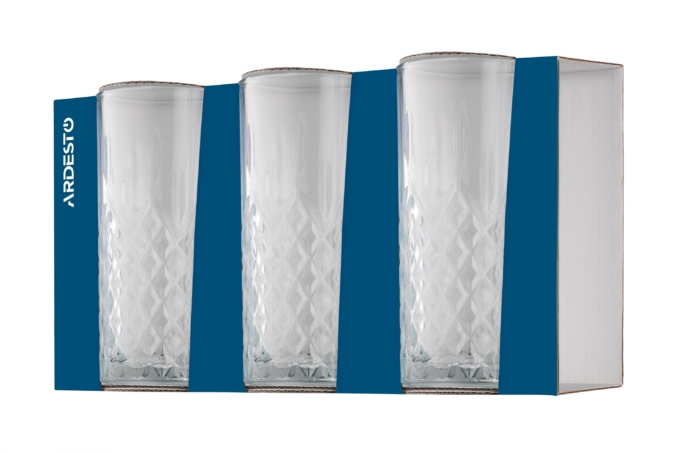 Ardesto Long glasses set Alba, 356ml, 3pcs, glass, transparent