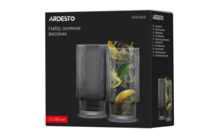 Набор стаканов высоких Ardesto Graphite, 380мл, 2шт, стекло, серый