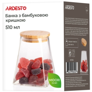 Банка для зберігання Ardesto Midori, 510мл, скло, бамбук, конусна, прозорий