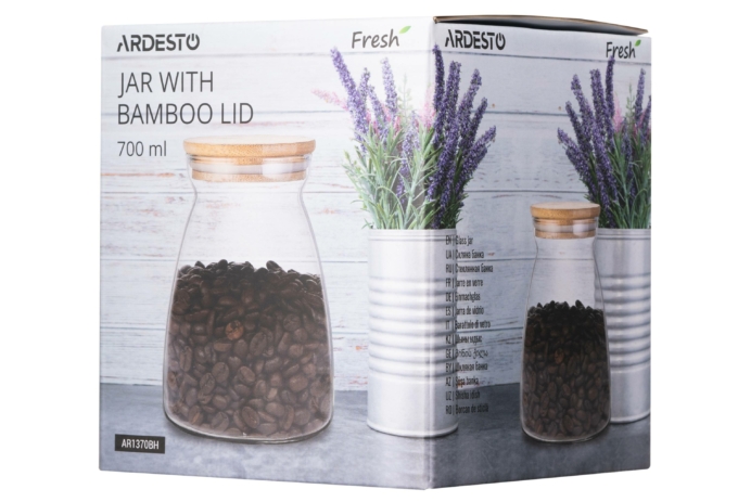 Банка для зберігання Ardesto Fresh Hourglass, 700мл, скло, бамбук, прозорий
