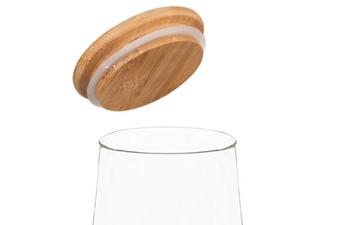 Банка для зберігання Ardesto Midori, 910мл, скло, бамбук, конусна, прозорий