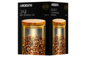 Банка для хранения Ardesto Golden Moon, 540мл, стекло, бамбук, круглая, золотистый