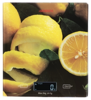Ardesto scales for kitchen Lemon 5кг, AAAx2 included, glass, colorful
