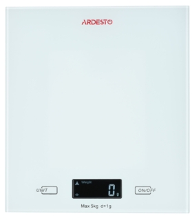 Ardesto scales for kitchen 5кг, AAAx2 included, glass, white