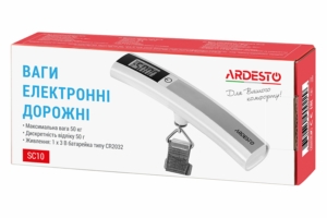Ваги електронні дорожні Ardesto, 50кг, R2032x1 в комплекті, пластик/метал, білий