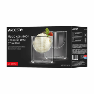 Ardesto Double wall dessert glasses set, 220ml, 2pcs, borosilicate glass, transparent