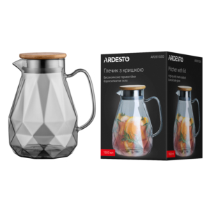 Ardesto Pitcher with lid Graphite, 1500ml, borosilicate glass, bamboo, stainless steel, gray