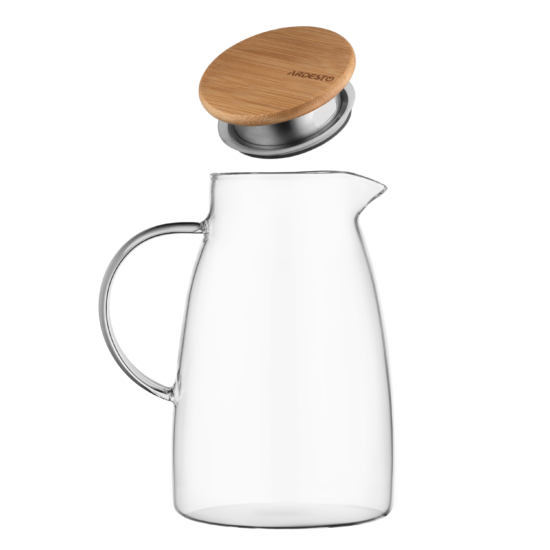 ARDESTO Pitcher with lid, 1500ml, borosilicate glass, bamboo, stainless steel, transparent