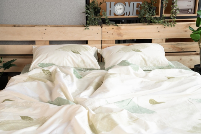 Ardesto Bedding set 1.5 Gloria, sateen, duvet cover160x220cm, sheet 160x220cm, pillowcases (2) 50x70cm, 100% cotton, leaves green