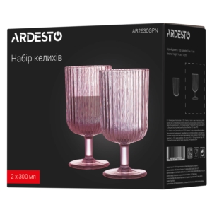 Набір келихів Ardesto 300мл, 2шт, скло, рожевий