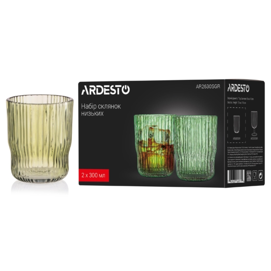 Ardesto Low glasses set, 300ml, 2pcs, glass, green