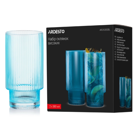 Набор стаканов высоких Ardesto, 380мл, 2шт, стекло, голубой