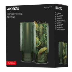 Ardesto Long glasses set, 380ml, 2pcs, glass, green