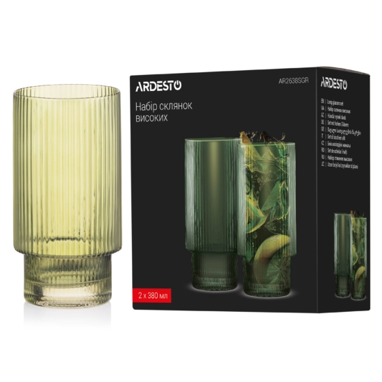 Ardesto Long glasses set, 380ml, 2pcs, glass, green