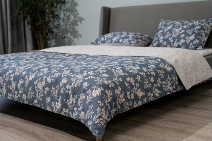 Ardesto Bedding set 1.5 Gloria, sateen, duvet cover160x220cm, bed sheet 160x220cm, pillowcases (2) 50x70cm, 100% cotton, flowers blue