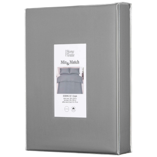 Ardesto Bedding set 1.5 Mix&Match, sateen, duvet cover 160x220cm, bed sheet 180x240cm, pillowcases (2) 50x70cm, 100% cotton, gray