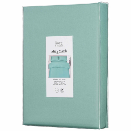 Ardesto Bedding set 2.0 Mix&Match, sateen, duvet cover 200x220cm, bed sheet 240x260cm, pillowcases (2) 50x70cm, 100% cotton, green