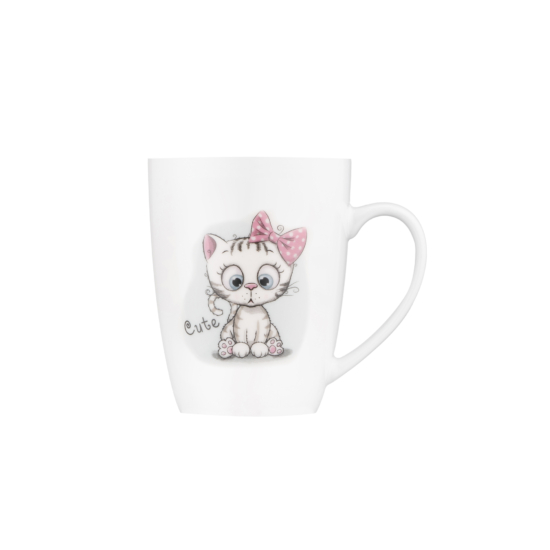 Ardesto Mug with spoon Cute, 320ml, new bone china, stainless steel, white