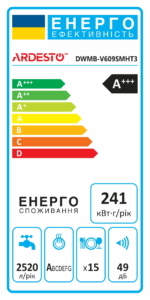 Dishwasher ARDESTO built-in, 15sets, А+++, 60cm, display, 3 basket, smart wash, extra hygiene, autodoor, black