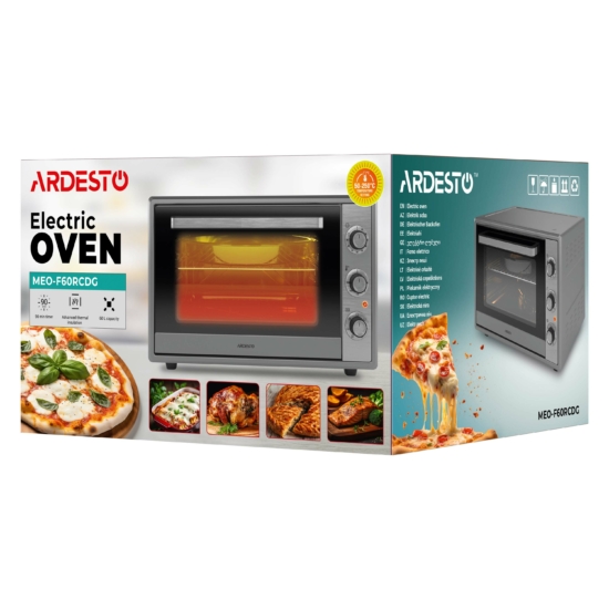 Electric oven ARDESTO, 60L, 2000W, mech., convection, double glass, rotisserie, grey