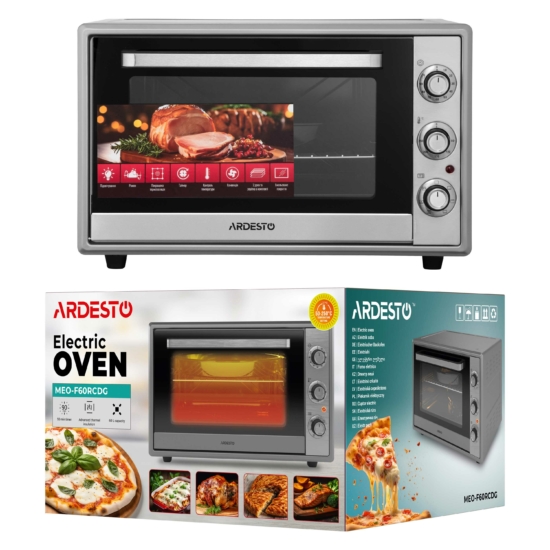 Electric oven ARDESTO, 60L, 2000W, mech., convection, double glass, rotisserie, grey