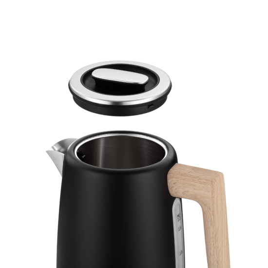 Електрочайник Ardesto Wood Modern, 1.7л, метал, мат, Strix, чорний