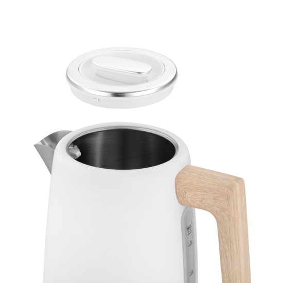 Електрочайник Ardesto Wood Modern, 1.7л, метал, мат, Strix, білий