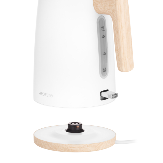 Електрочайник Ardesto Wood Modern, 1.7л, метал, мат, Strix, білий