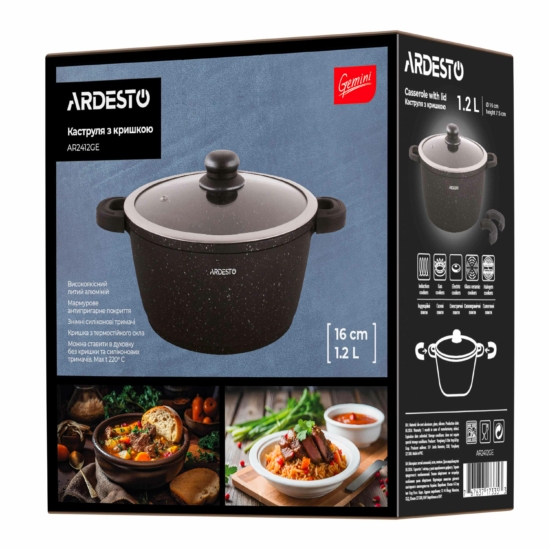 Кастрюля со стеклянной крышкой Ardesto Gemini Anzio, 1.2л, алюминий, черный
