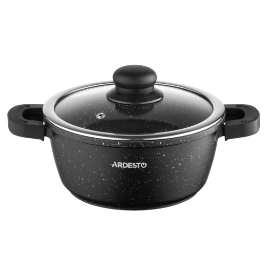 Ardesto Casserole with glass lid Gemini Anzio, 1.8l, aluminium, black